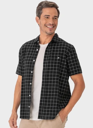 Malwee - Camisa Preta Quadriculada com Linho - MALWEE