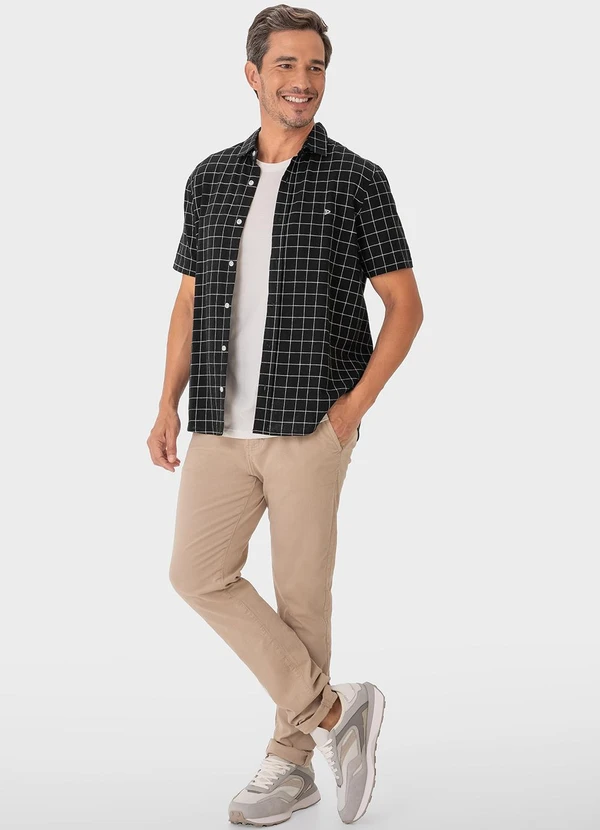 Malwee - Camisa Preta Quadriculada com Linho 2