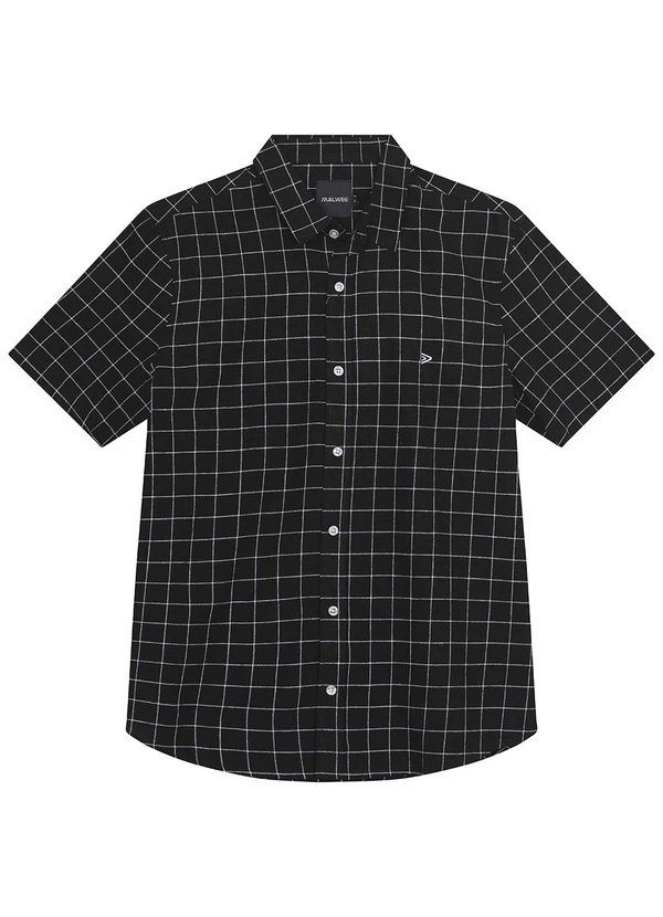 Malwee - Camisa Preta Quadriculada com Linho 4