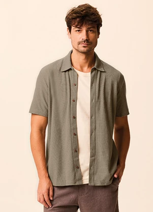 Malwee - Camisa Regular em Malha Texturizada Taupe - MALWEE