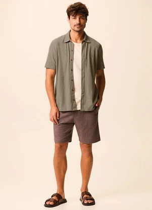 Malwee - Camisa Regular em Malha Texturizada Taupe - MALWEE
