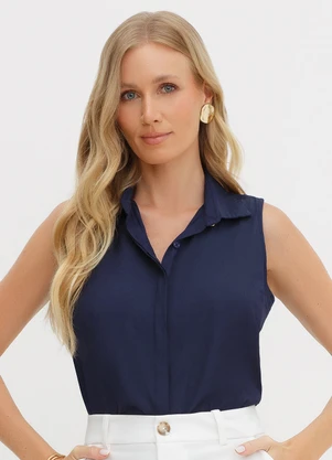 Principessa - Camisa sem Manga em Viscose Marinho Oriel - PRINCIPESSA
