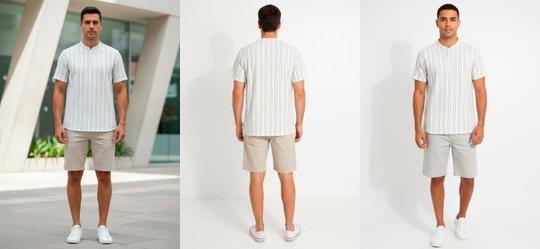 Camiseta Gola Padre Listrado Bege