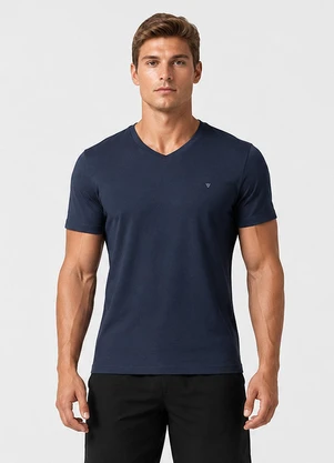Veev - Camiseta Masculina Adulto com Gola em V Azul - VEEV