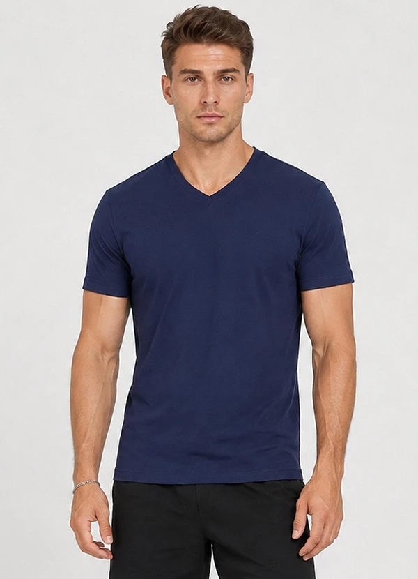 Veev - Camiseta Masculina Adulto com Gola em V Azul