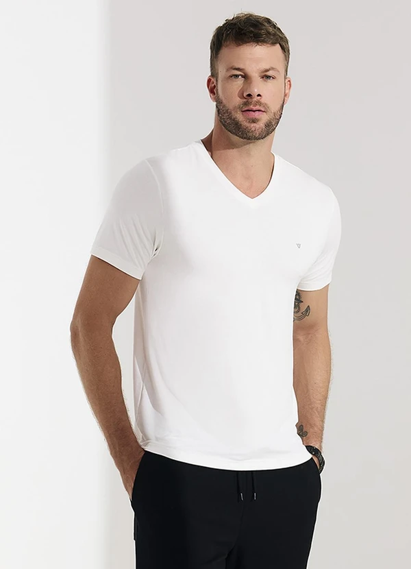Veev - Camiseta Masculina Adulto com Gola em V Bege
