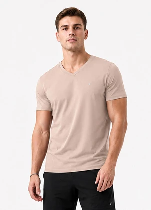 Veev - Camiseta Masculina Adulto com Gola em V Bege - VEEV