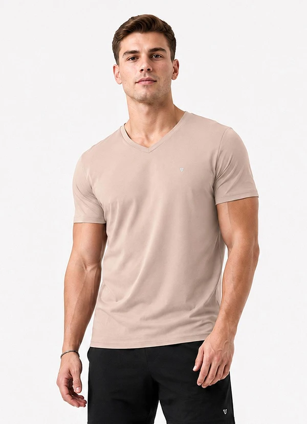 Veev - Camiseta Masculina Adulto com Gola em V Bege