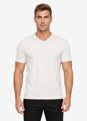 Veev - Camiseta Masculina Adulto com Gola em V Bege - VEEV