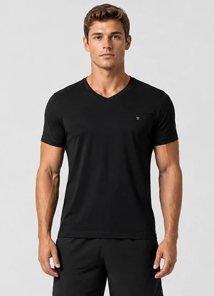 Veev - Camiseta Masculina Adulto com Gola em V Preto - VEEV