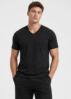 Veev - Camiseta Masculina Adulto com Gola em V Preto - VEEV