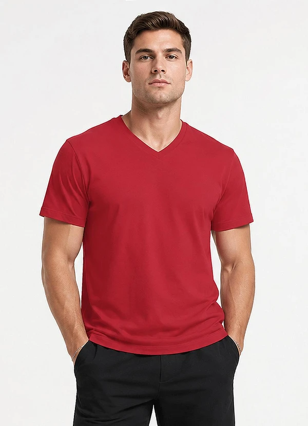 Veev - Camiseta Masculina Adulto com Gola em V Vermelho