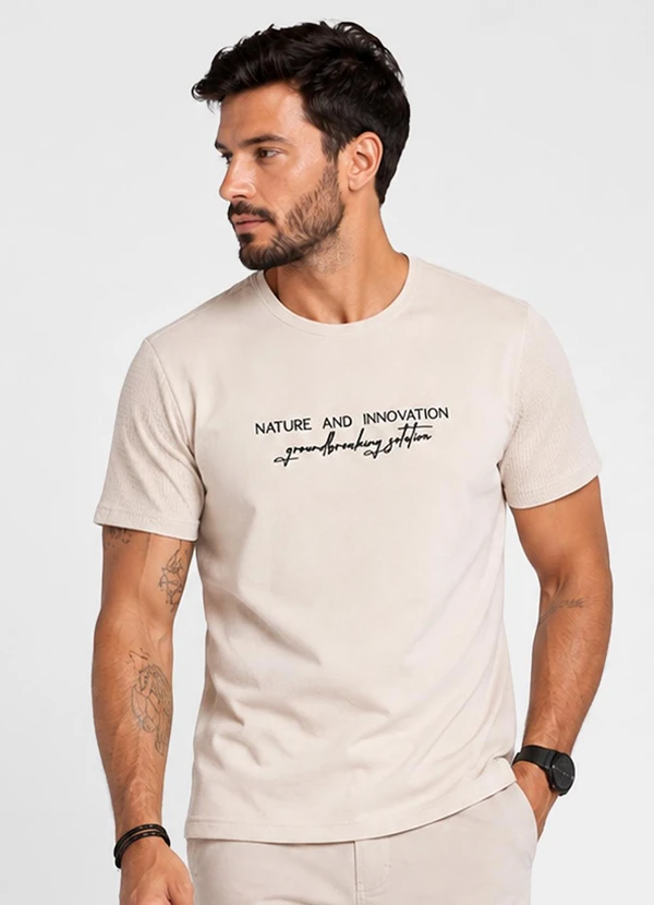 Select - Camiseta Masculina em Pique Bege