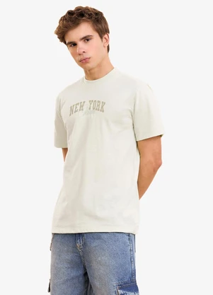 Minty - Camiseta Masculina Estampa com Bordado Bege - MINTY