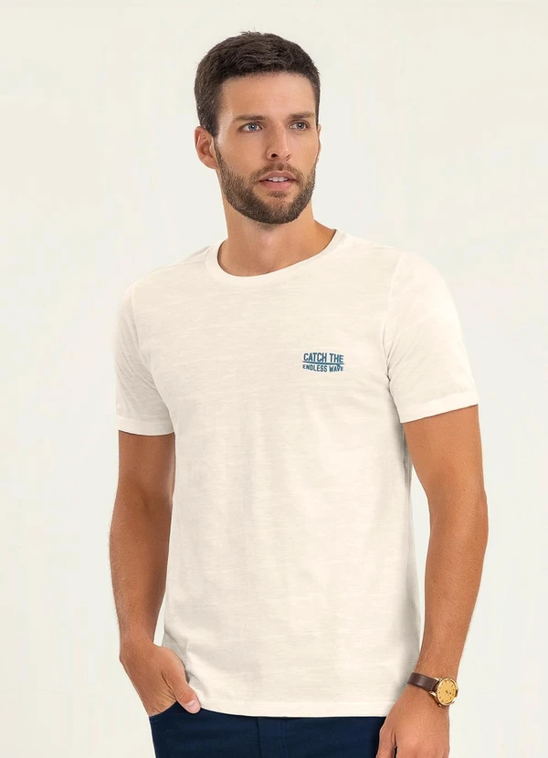 Diametro - Camiseta Masculina Malha Maquinetada Bege