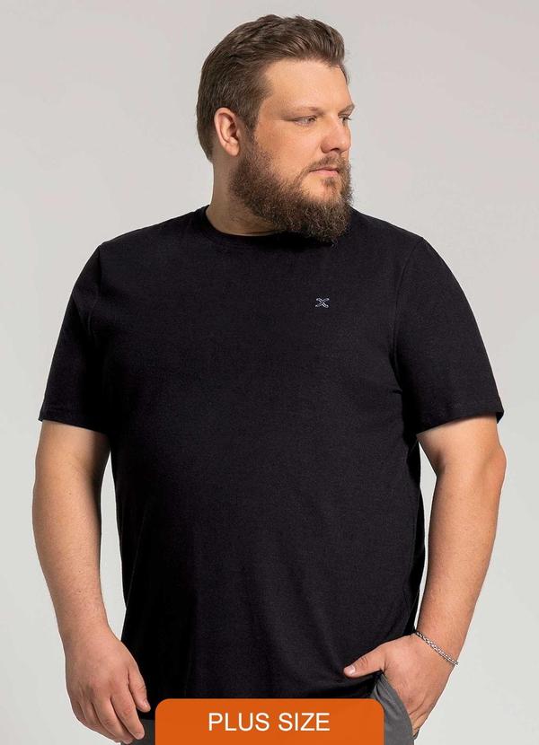 Exco - Camiseta Masculina Plus Size de Malha Preto