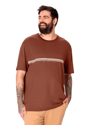 Malwee - Camiseta Regular Listras em Malha Plus Marrom - MALWEE