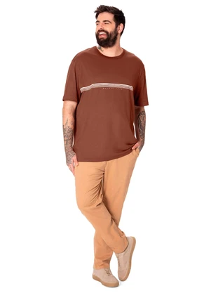 Malwee - Camiseta Regular Listras em Malha Plus Marrom - MALWEE