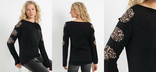 Blusa com Recorte Preta de Ona
