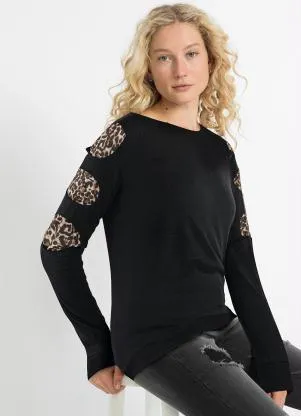 bonprix - Blusa com Recorte Preta de Onça - BONPRIX