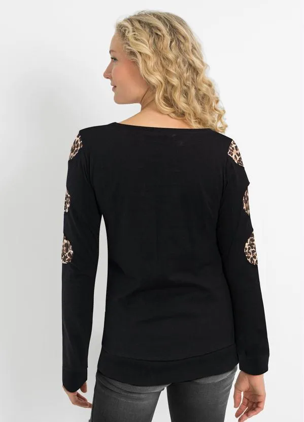 bonprix - Blusa com Recorte Preta de Onça 2