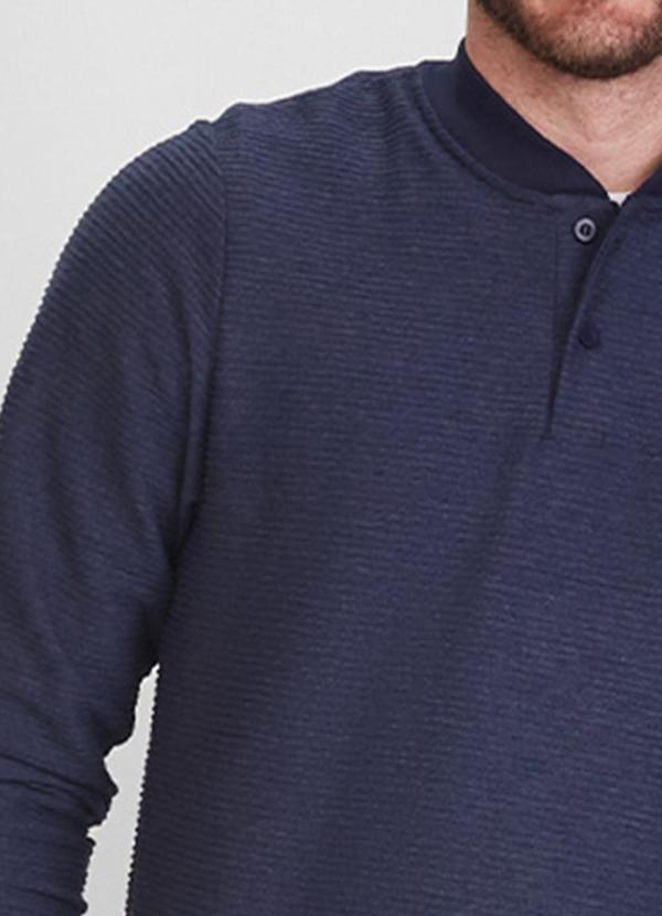 Basicamente - Blusa Henley Texturizada Masculina Azul Marinho 2