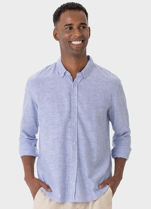 Malwee - Camisa Azul Claro Listrada em Viscolinho - MALWEE