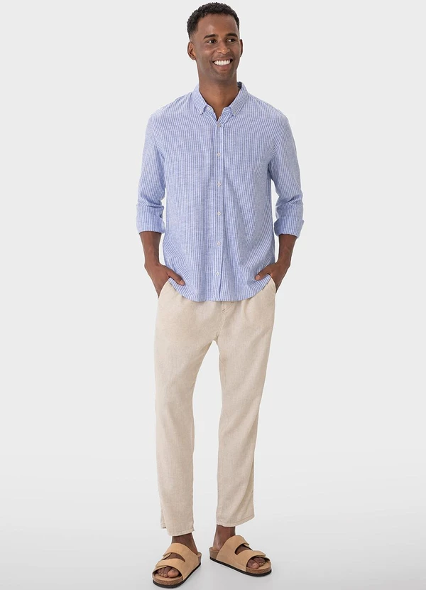 Malwee - Camisa Azul Claro Listrada em Viscolinho 2