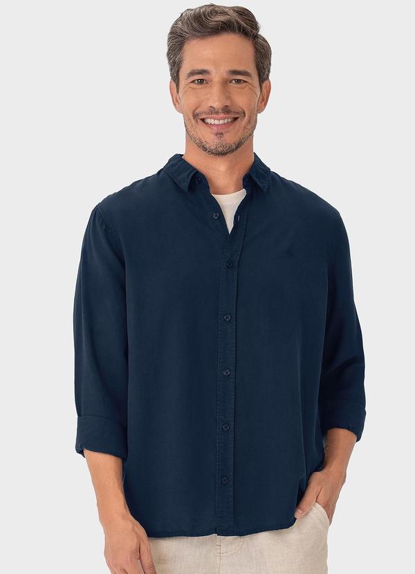 Malwee - Camisa Azul Marinho Masculina Regular em Liocel