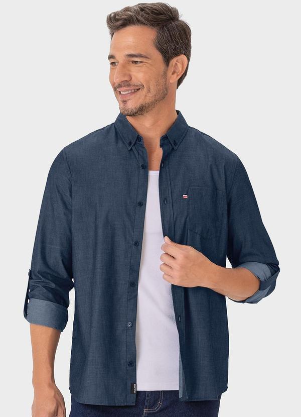 Malwee - Camisa Azul Marinho Tradicional em Chambray