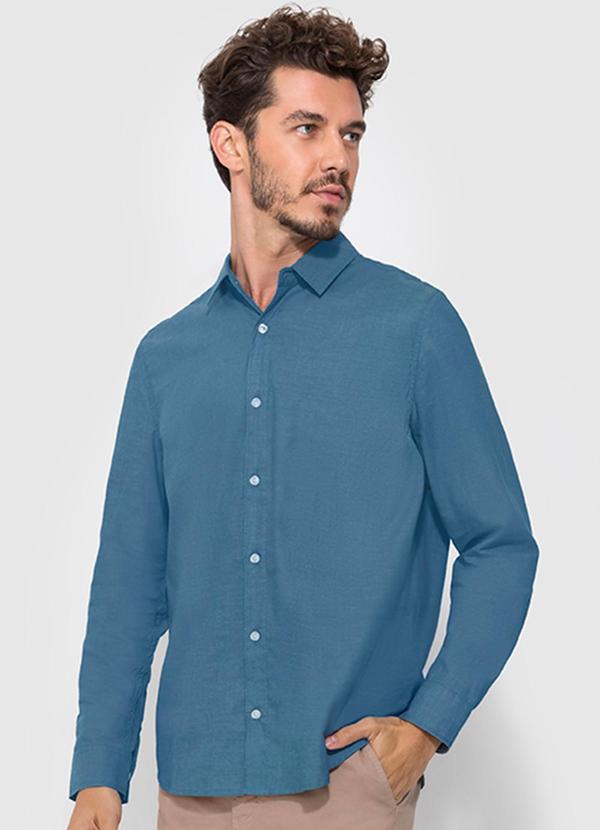 Enfim - Camisa Azul Regular com Linho