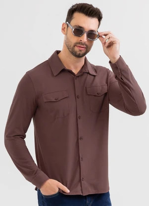 Exco - Camisa em Piquet com Elastano Marrom Escuro - EXCO