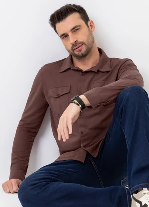 Exco - Camisa em Piquet com Elastano Marrom Escuro - EXCO