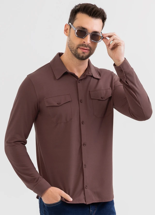 Exco - Camisa em Piquet com Elastano Marrom Escuro