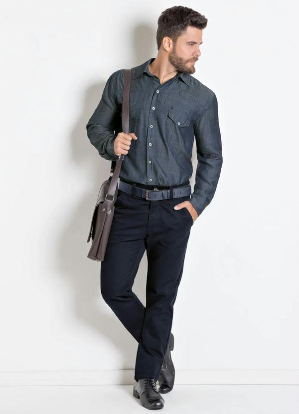 Outlet - Camisa Jeans Grafite com Manga Longa e Bolsos 3