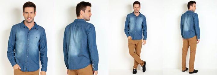 Camisa Jeans Manga Longa com Spray