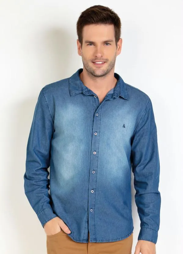 Actual - Camisa Jeans Manga Longa com Spray