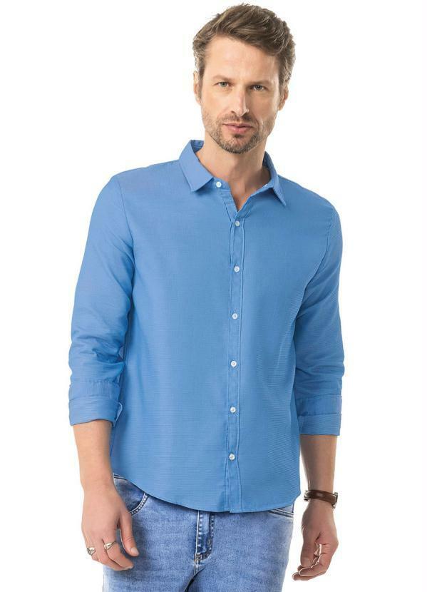 Diametro - Camisa Manga Longa Fio Tinto Azul