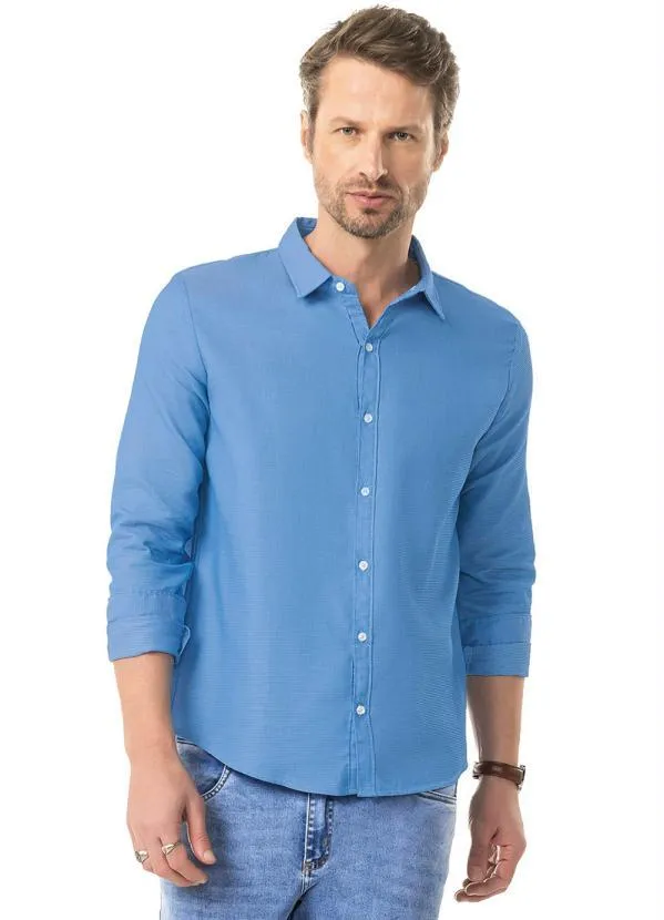 Diametro - Camisa Manga Longa Fio Tinto Azul