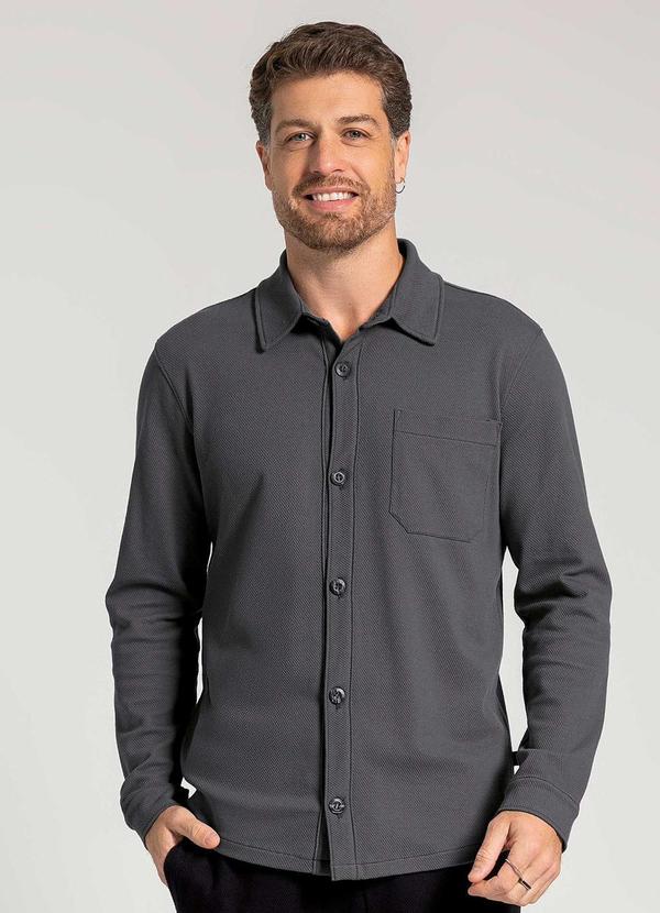 Exco - Camisa Masculina com Fechamento em Botões Cinza