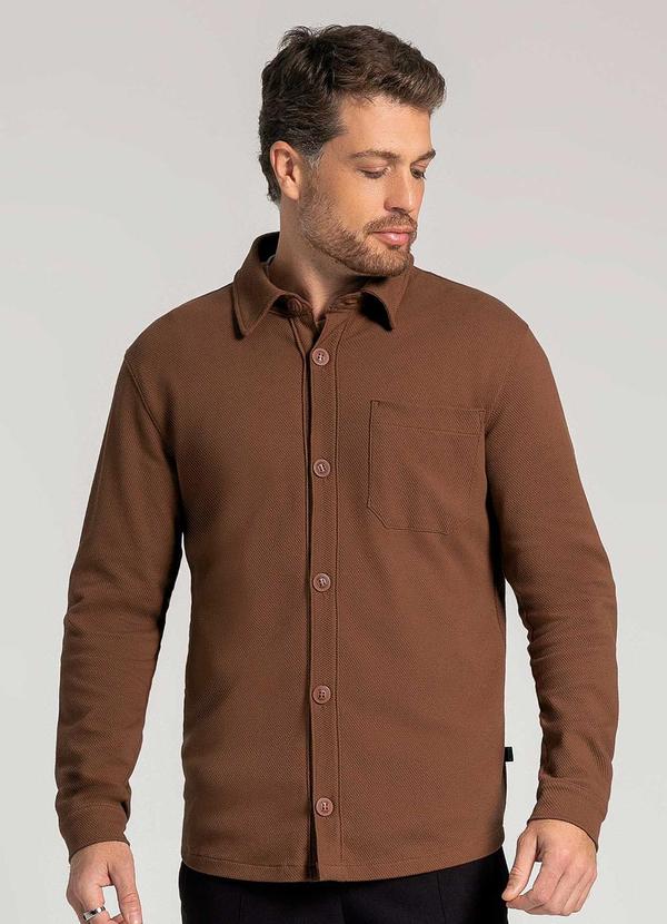 Exco - Camisa Masculina com Fechamento em Botões Marrom