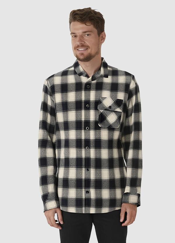 Malwee - Camisa Masculina Flanelada Xadrez Cinza