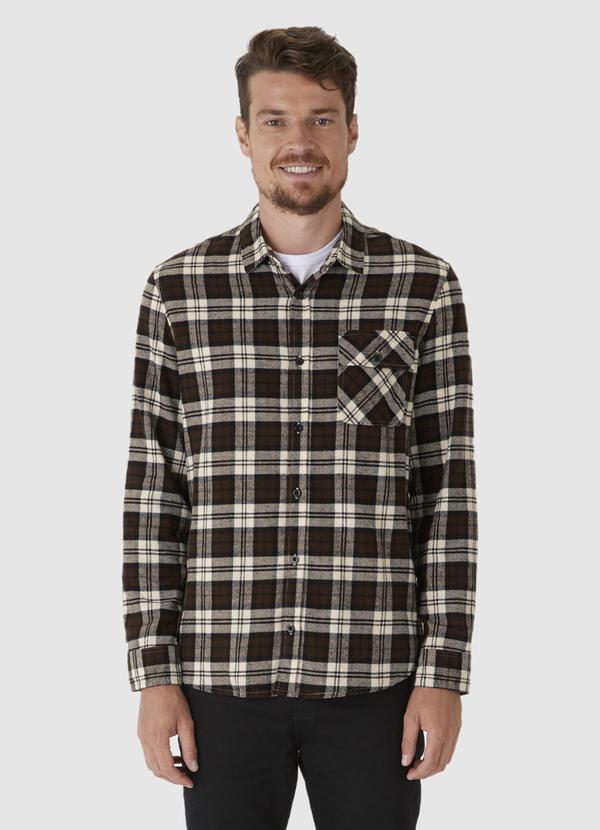 Malwee - Camisa Masculina Flanelada Xadrez Preto