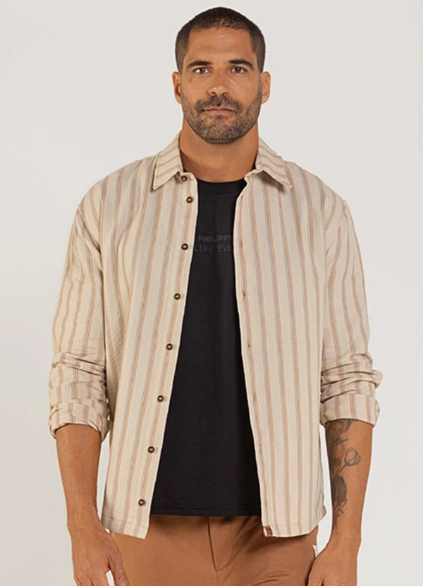The Philippines - Camisa Masculina Listrada Bege