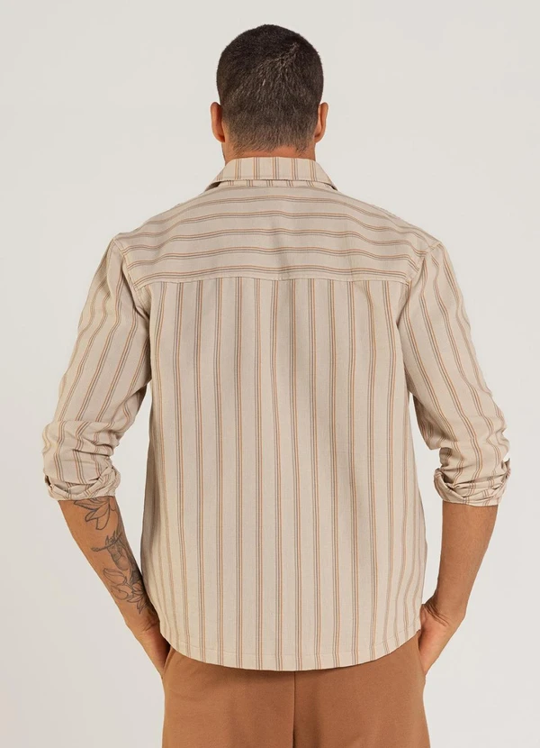 The Philippines - Camisa Masculina Listrada Bege 2