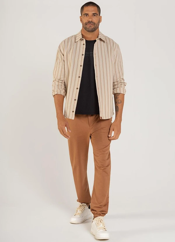 The Philippines - Camisa Masculina Listrada Bege 3