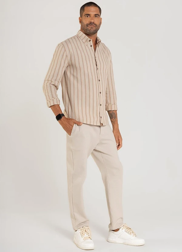 The Philippines - Camisa Masculina Listrada Bege 4