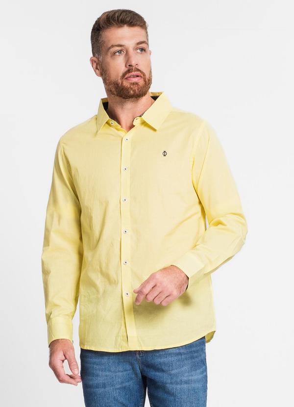 Diametro - Camisa Masculina Manga Longa em Tricoline Amarelo