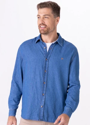 Malwee - Camisa Masculina Tradicional em Jeans Soft Azul - MALWEE