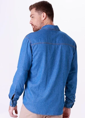 Malwee - Camisa Masculina Tradicional em Jeans Soft Azul - MALWEE